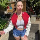 Coats 2021 Autumn Button Striped Long Sleeve Crop Top Baseball Jacket Women Coats
