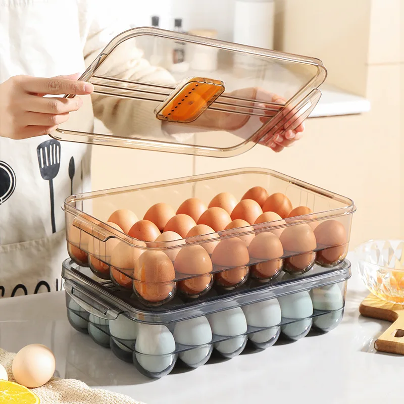 Stackable Egg Organizer Bins Lid BPA-free Egg Tray Holder Transparent Egg Container