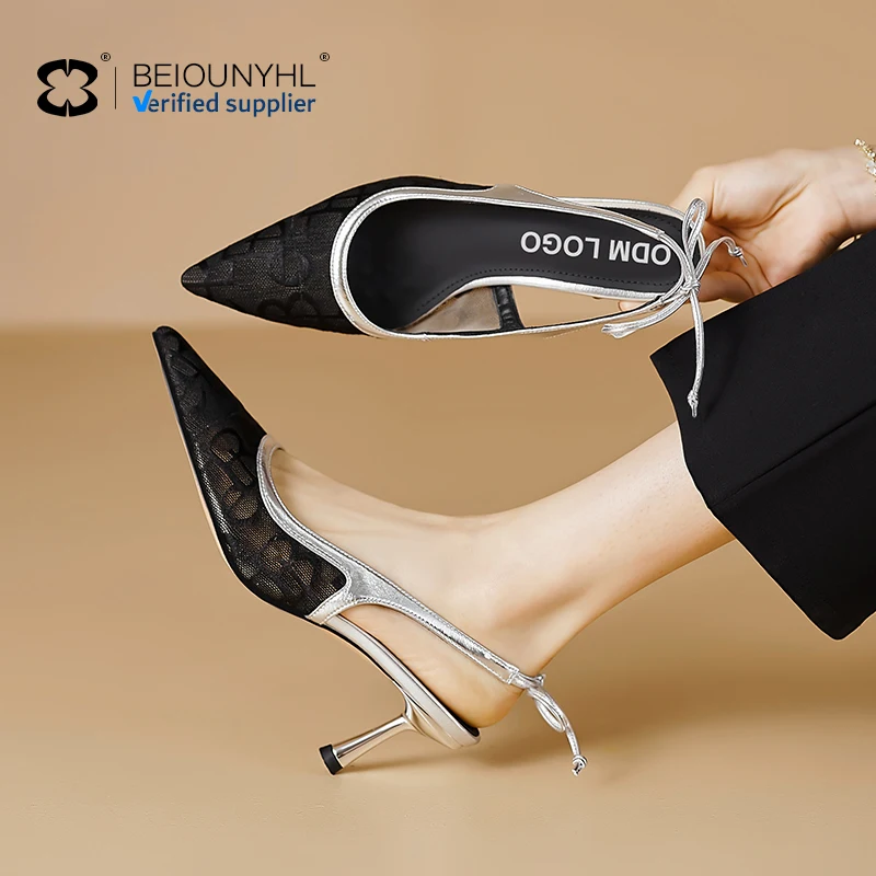 summer classic  Sexy Mesh Lace Pointed-toe Sandal Ankle Strap Hollow Out High Heeled Sandals Ladies Dating Nightclub Shoe