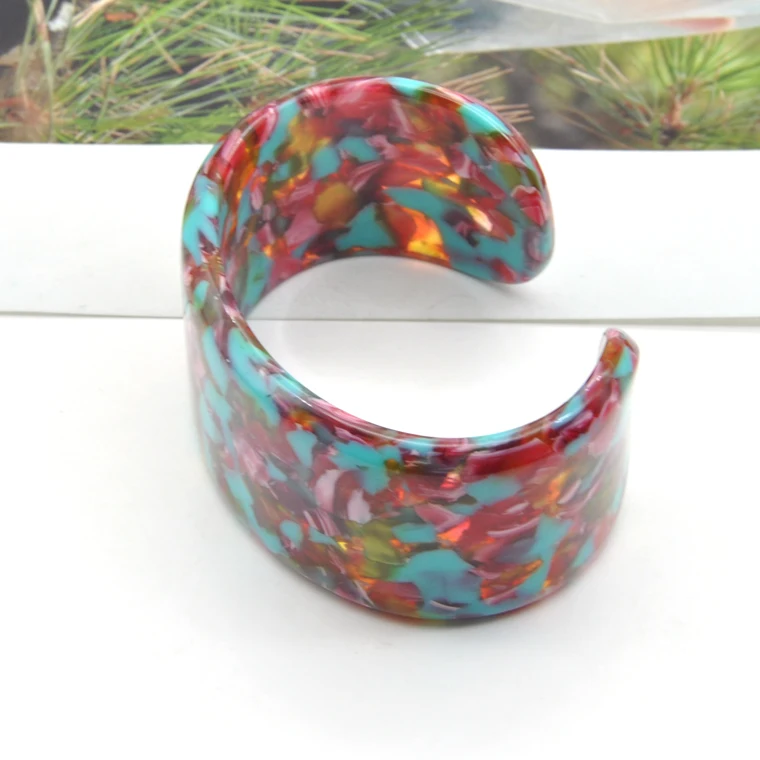 Fashion colorful acetate cuff bracelet for women custom round bangle jewelry
