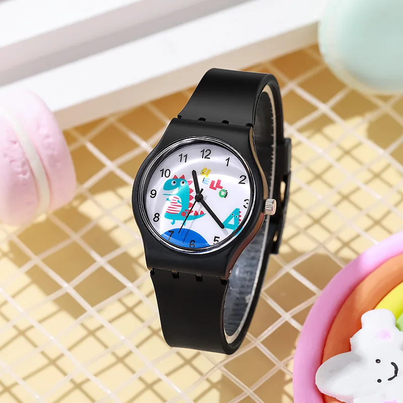 Cartoon Dinosaur Dial Candy Color Soft Silicone Band Watch Kids Cute Plastic Quartz Watches Wholesaler