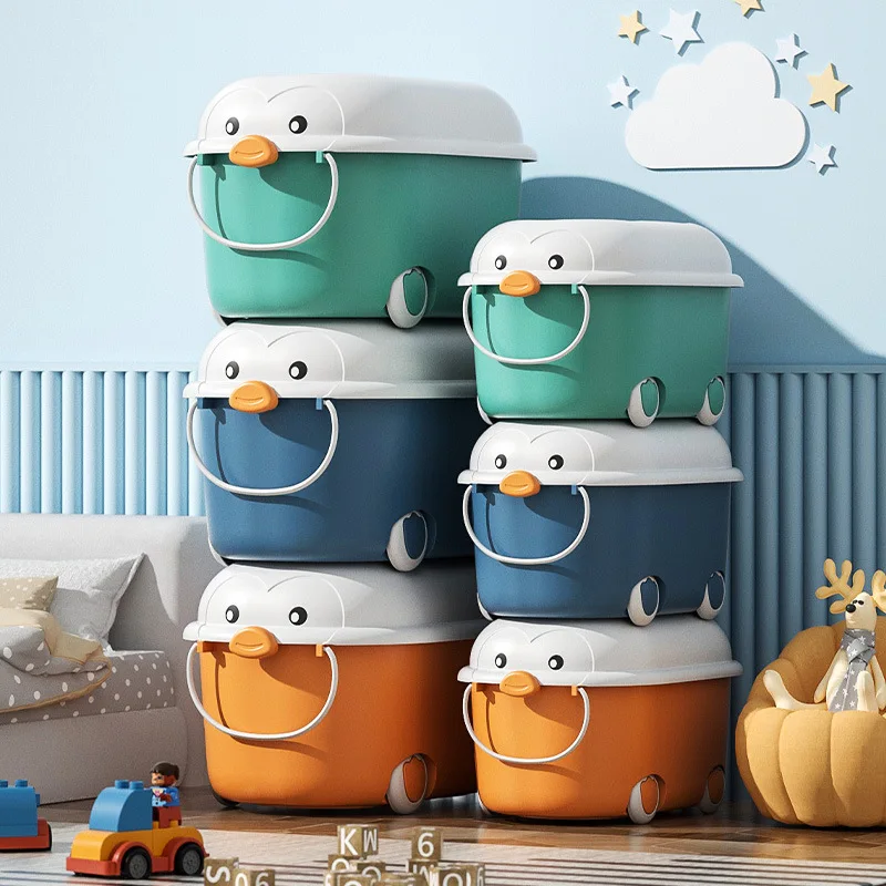 Wholesale hot selling Children's cartoon cute and fun penguin toy clothing and snacks PP plastic storage toy box