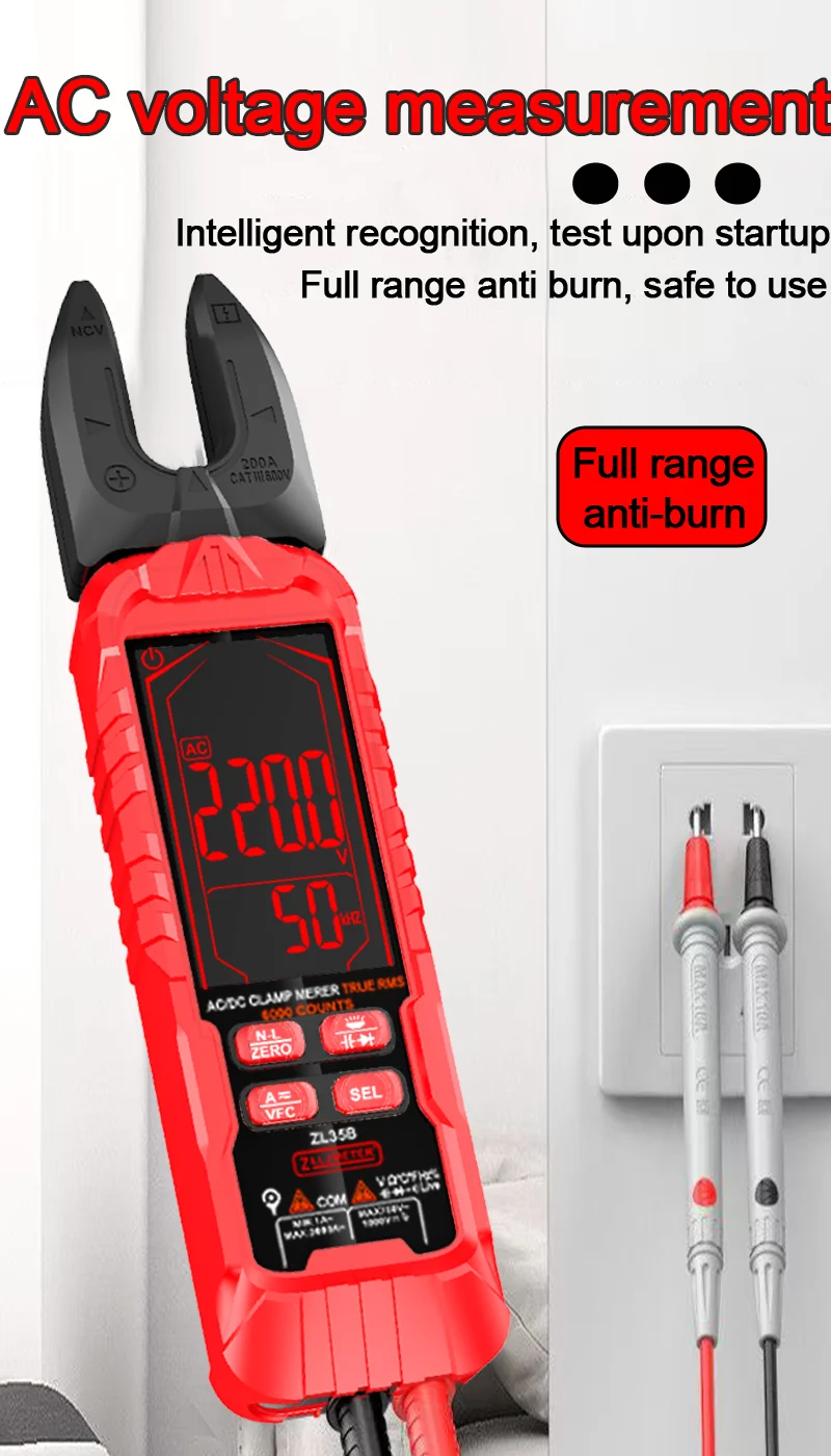 Ampere Digital ZL35B Rechargeable Clamp Multimeter High Precision Portable Ammeter Resistance Temperature Frequency 200A