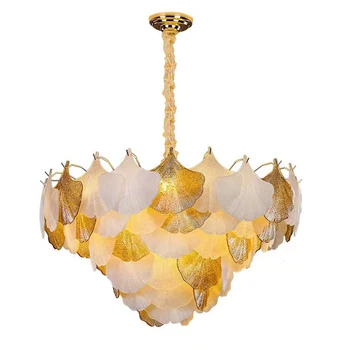Latest designs chandelier retro pendant light ginkgo leaf led dining room stair chandeliers for living room bedroom