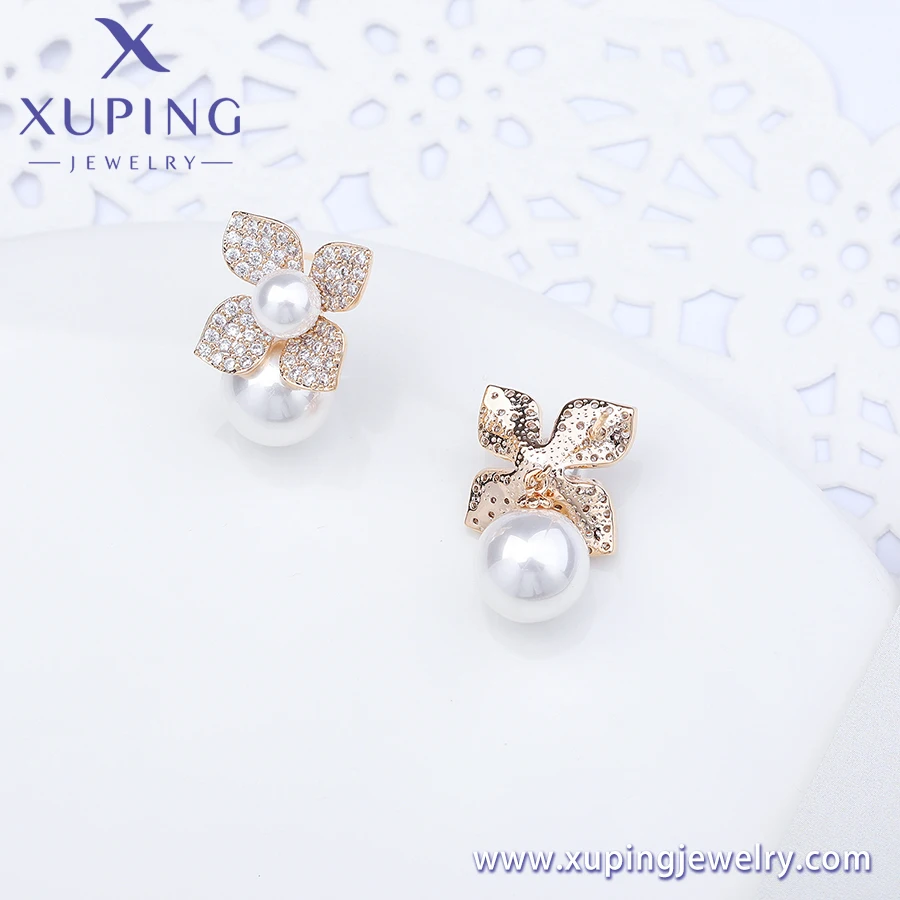 YSearring-787 xuping Classical elegant flower and grass court theme design style pearl Synthetic CZ 3A+ stud earrings