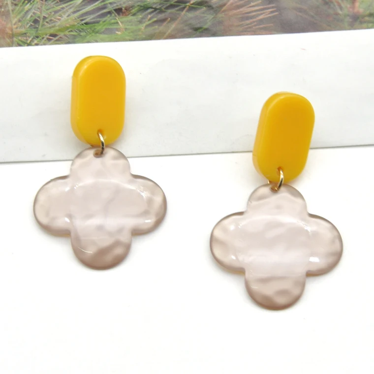 Custom acrylic color small new material pattern fashion clover earrings