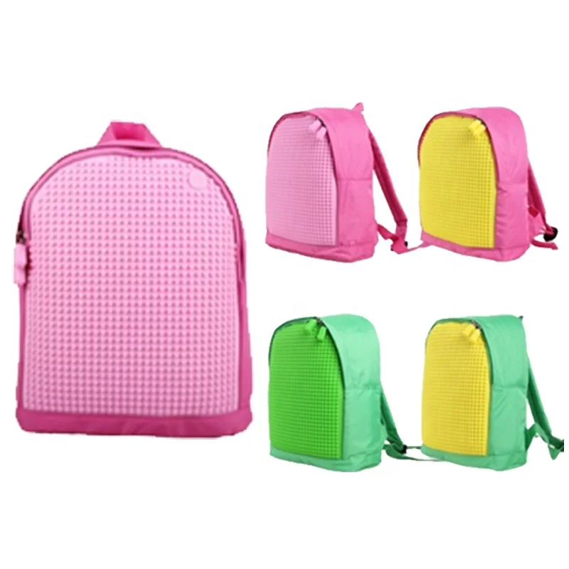 Wellfine New Pink Pixel Backpack Unique Jigsaw Puzzle Bag Schoolbag Educational DIY Toys Great Holiday Gift for Children