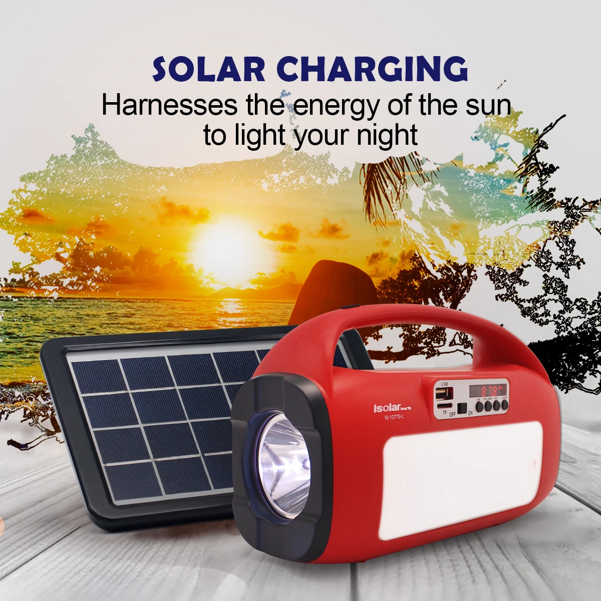 Ensemble Solaire D'éclairage avec Batterie, Lampe Torche et Haut-Parleur avec Radio FM-4