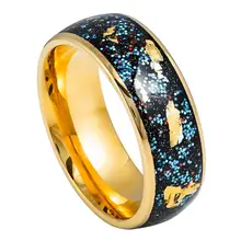 Luxury gold foil and bule opal inlay men tungsten carbide wedding band comfort it men jewelry