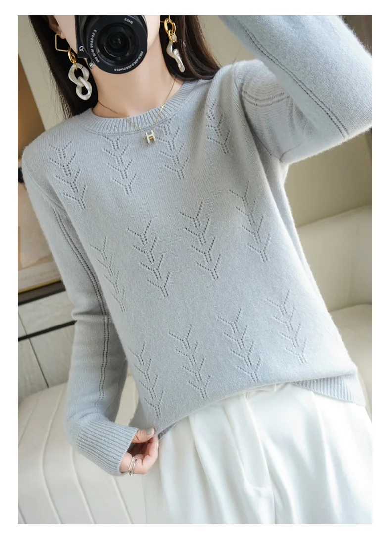 2023 New Sweater Women Long Sleeve Autumn and Winter Warm Loose Knit Pullover Solid Color Cashmere Base 23