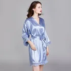 Silk Gown Pajamas Women's Long-sleeved Plus Size Silk Ice Silk Home Night Gown Bathrobe Morning Robe