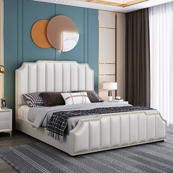 Leather Bed Room Furniture Bedroom Set Modern King Size White Beds Frame