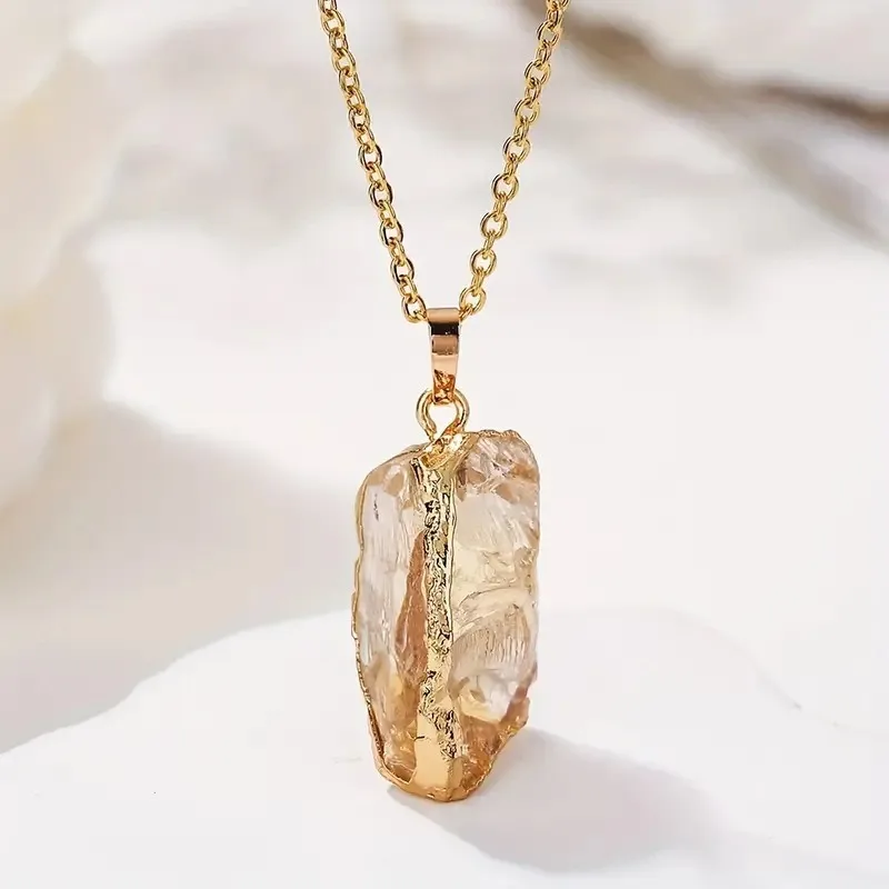Wholesale Irregular Gemstone Natural Rainbow Crystal Dipped Rock Raw Amethyst Druzy Stone Pendant Necklace