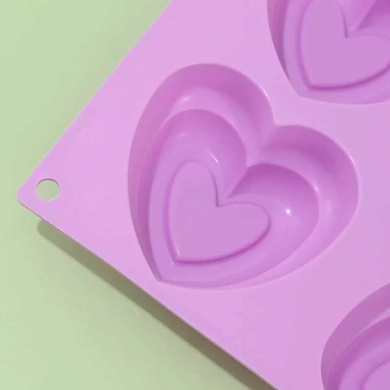 2023 new design double layers 6 holes Heart shaped Cake Mold for Diy Baking and Crafts Sustainable Silicone Soap Mold