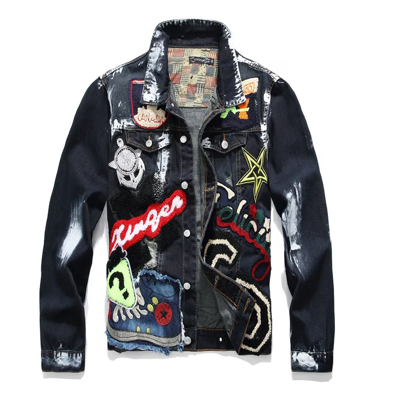 Fashion Casual Embroidery Black Denim 