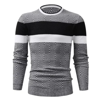 Casual Striped Long Sleeve Men's Pullover Round Neck Knitted Sweater Anti-wrinkle Autumn Winter Characteristic Logo