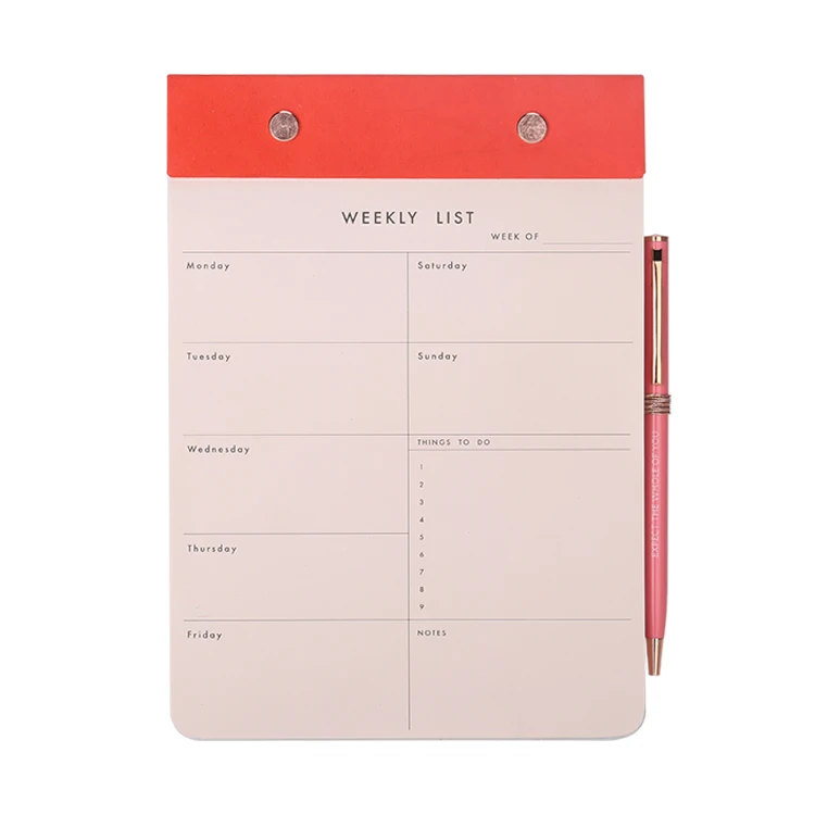 hot sale cut pink custom diary weekly planner notebook pad and