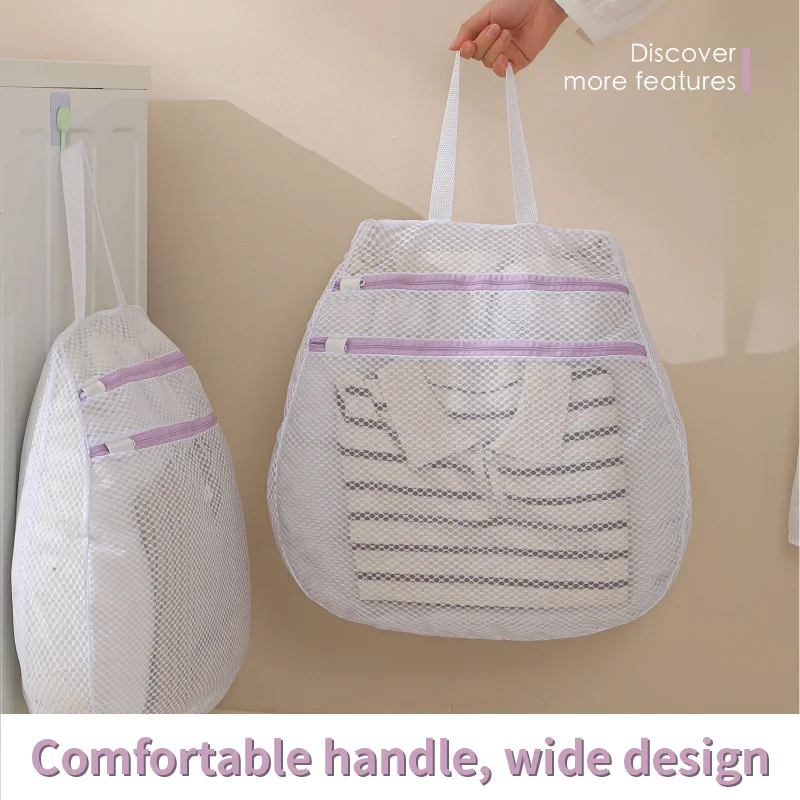 2025 New laundry bag household cellular polyester round laundry bag Washing machine clothes wash bag with handle