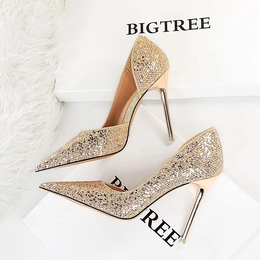 Women Pumps Sexy Wedding Shoes Bling Extreme High Heels Women Heel Shoes Gold Sequins Gradient Stiletto Ladies Shoes Party