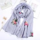 Embroidery Muslim Scarf New Trendy Flower Embroidery Cotton Muslim Women Hijab Scarf Ladies Prayer Instant Shawl