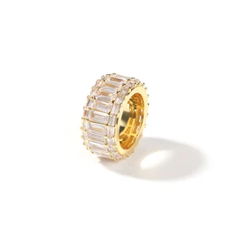 Fashion Hip Hop Rings 11mm Baguette Zircon Men Iced Out Ring 18K Gold Silver Plated Finger Ring for Women Men Gift