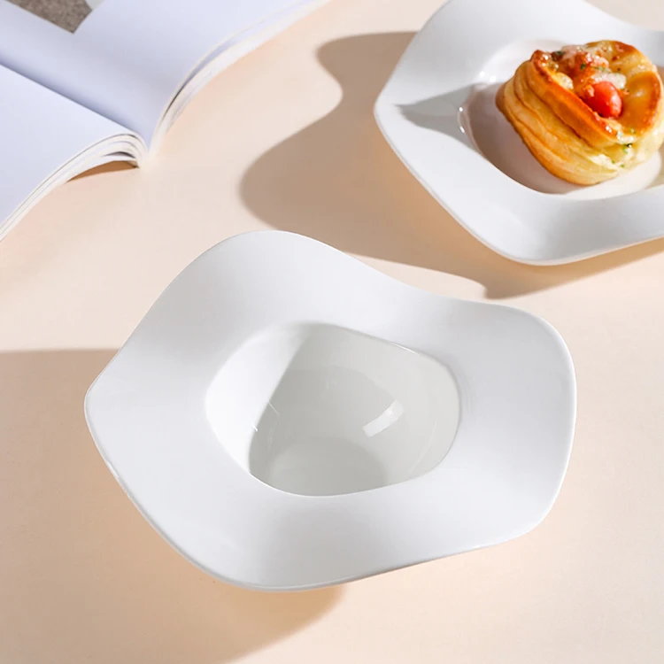Ins Home Creative Wave White Porcelain Plate Pasta Snack Bowl Western Plate Ceramic Plate