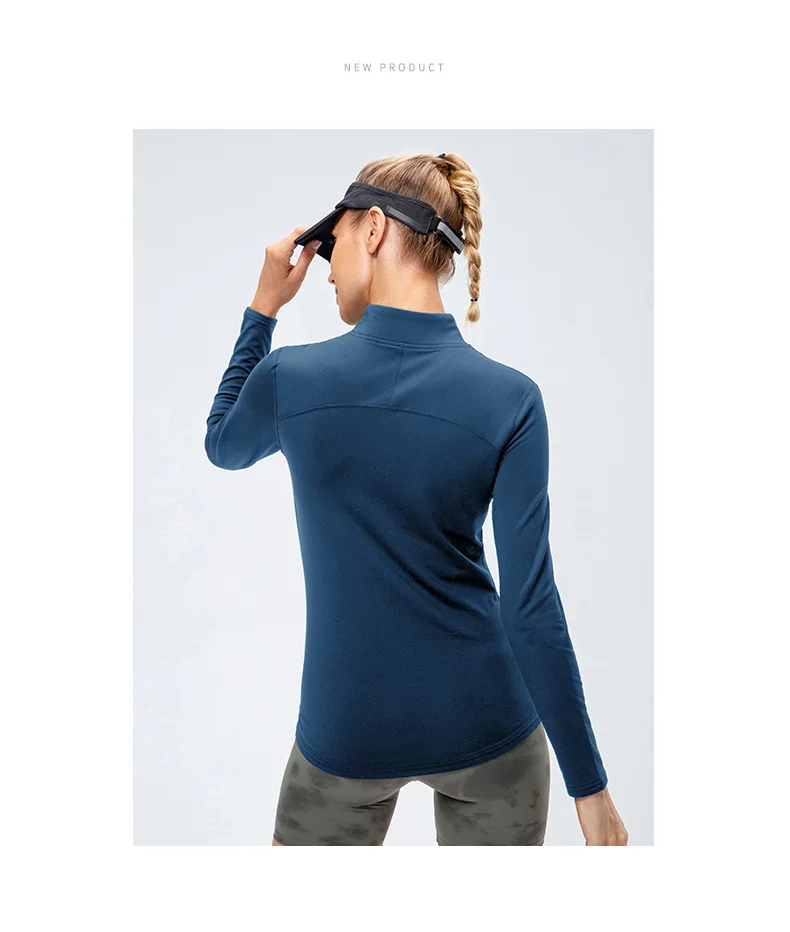 product womens winter a135 sexy zipper gym fitness shirt long sleeve yoga top solid quick dry breathable sports top-4