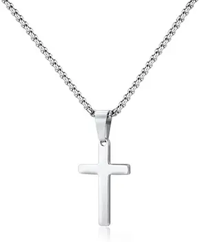 Cross Necklace For Men Stainless Steel Silver Gold Black Plain Cross Chain Crystal Pendant Necklace Simple Jewelry Gifts