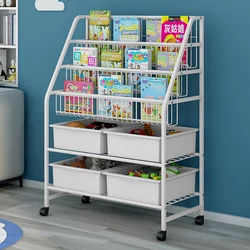 Children's wrought iron toy storage rack bookshelf magazine rack living room bookcase storage box rack