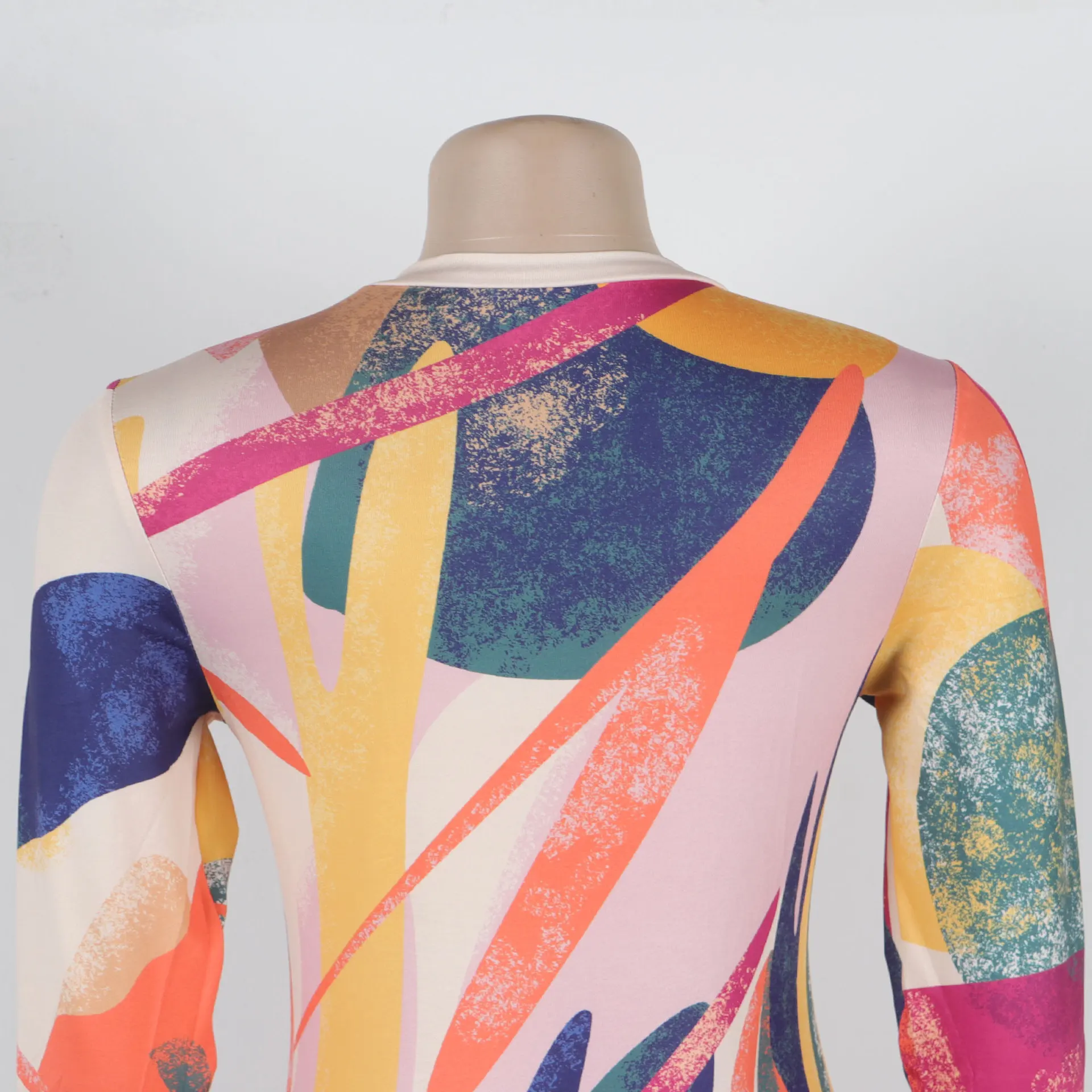 Vintage Empire Waist Summer European and American Style Printed Hollow Out Bodycon Stretch Slim Fit Long Sleeve Dress manufacture