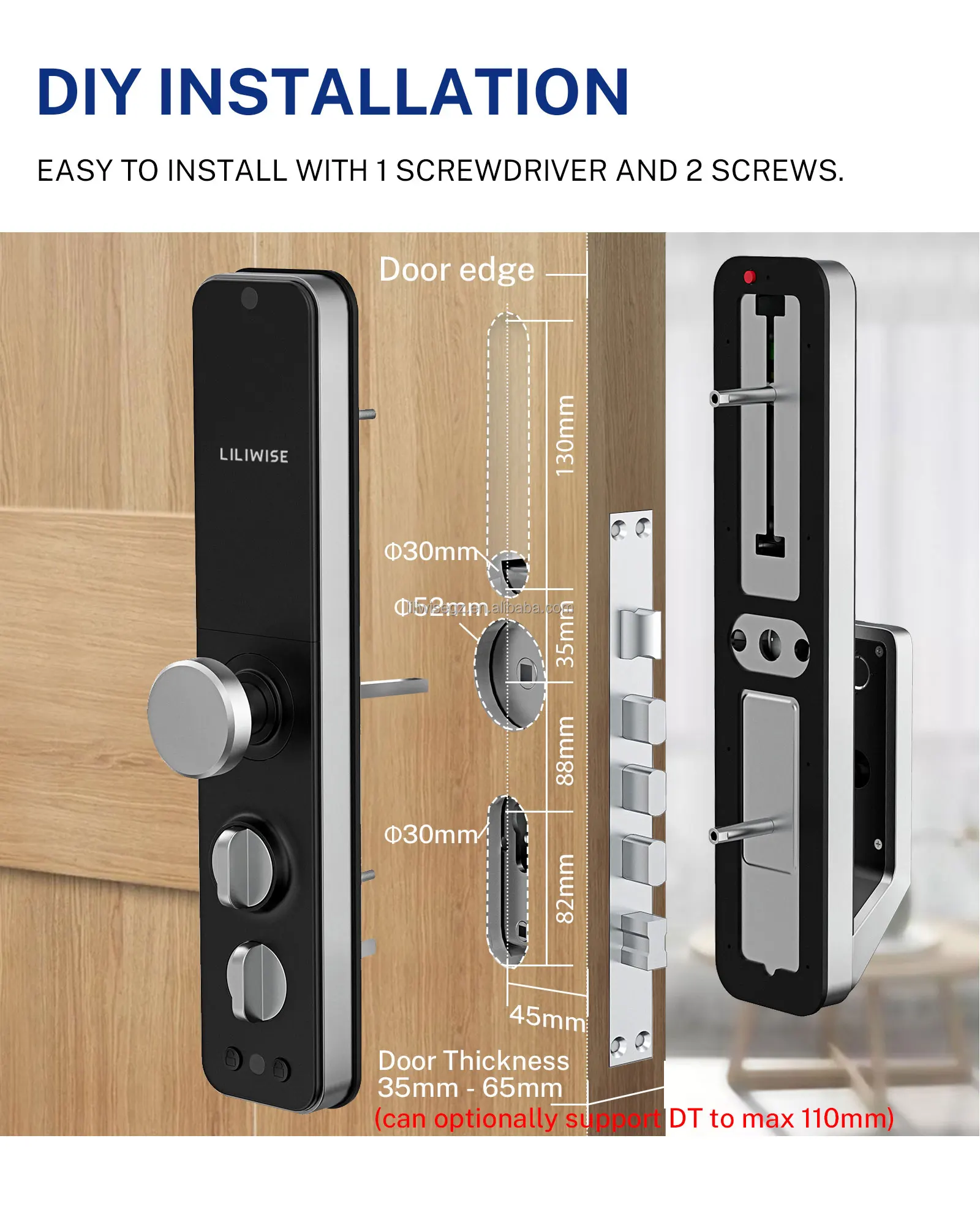 Fully Automatic Smart Door Lock with 4585/5085/6085/5572/6068 Gear Mortise 200 Card Capacity and 150 Password Capacity