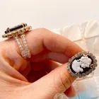 Beauty Ring Maxery Minimalist Versailles Retro Beauty Head Adjustable Elastic Ring Baroque Personality Resin Ring