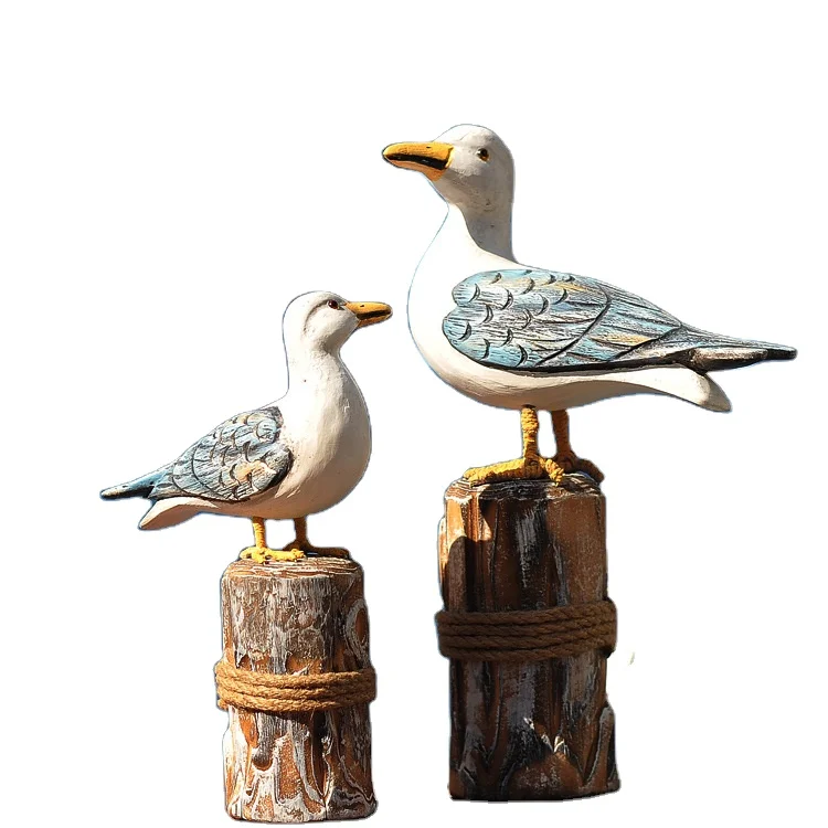 HEALLILY 2pcs Wooden Seagull Figurine Nautical Decorations Ornaments Rustic Vintage Coastal Beach Home Decorations Nautical Gifts Green
