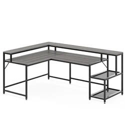 Tribesigns 69 Inch Gray Gaming Desk Large Reversible Home Office Furniture Industrial Computer Desk