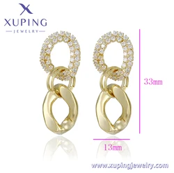 YM earring-904 XUPING 14K gold color French Antique Microset 3A+ Zircon Metal Geometric Double Link Chain Drop stud Earrings