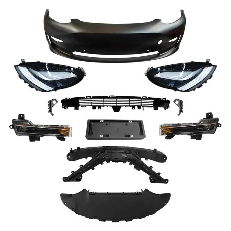 MD3 Car Body Parts Front Bumper Kits OEM 1084168-SO-5-E Front Bumper Grille Auto Headlamp for Tesla MD3 2020 2021 factory