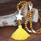 Pendant Hand Wooden Beads Necklace Bohemian Pendant Tassel Sweater Chain Hand String Wooden Beads Long Necklace