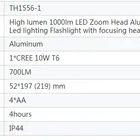 Torch High Lumen 1000lm LED Zoom Head Aluminum IP44 Torch Led Lighting Flashlight With Focusing Head
