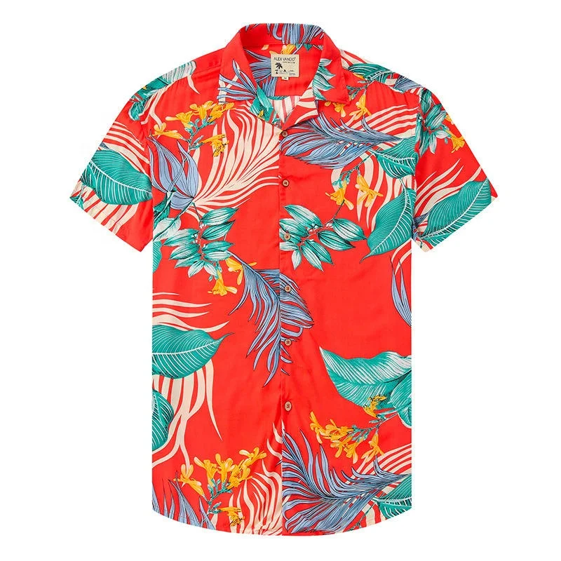 Wholesale full print Summer fabric Short sleeve top Hawaiian shirts for men Button shirts Beach shirts for fathers