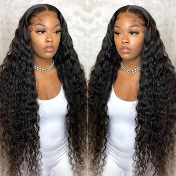 30 Inch HD Transparent Glueless Deep Wave Frontal Wigs For Black Women 5x5 Closure Curly wig long Lace Front wigs Human Hair