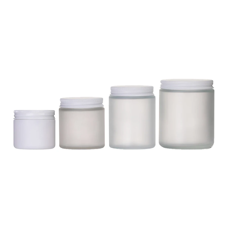 Fancy Small Food Jars Bath Salt Glass Bottle Jars 2oz 4 oz 5oz 9oz Straight Side Frost Color Round Jars With Lids