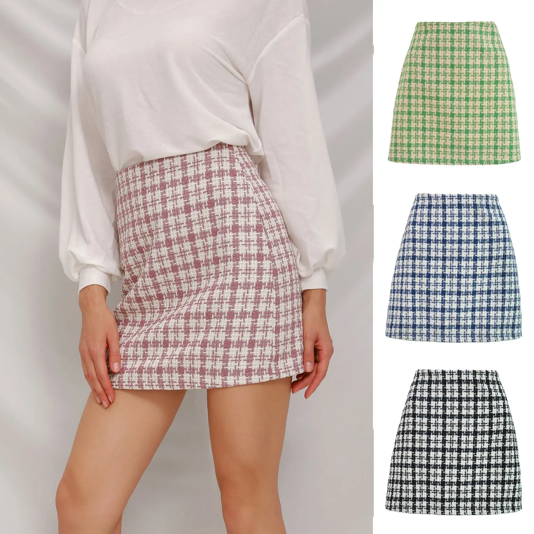 YingTang Women's Plaid Skirt High Waisted Pencil Mini Skirt
