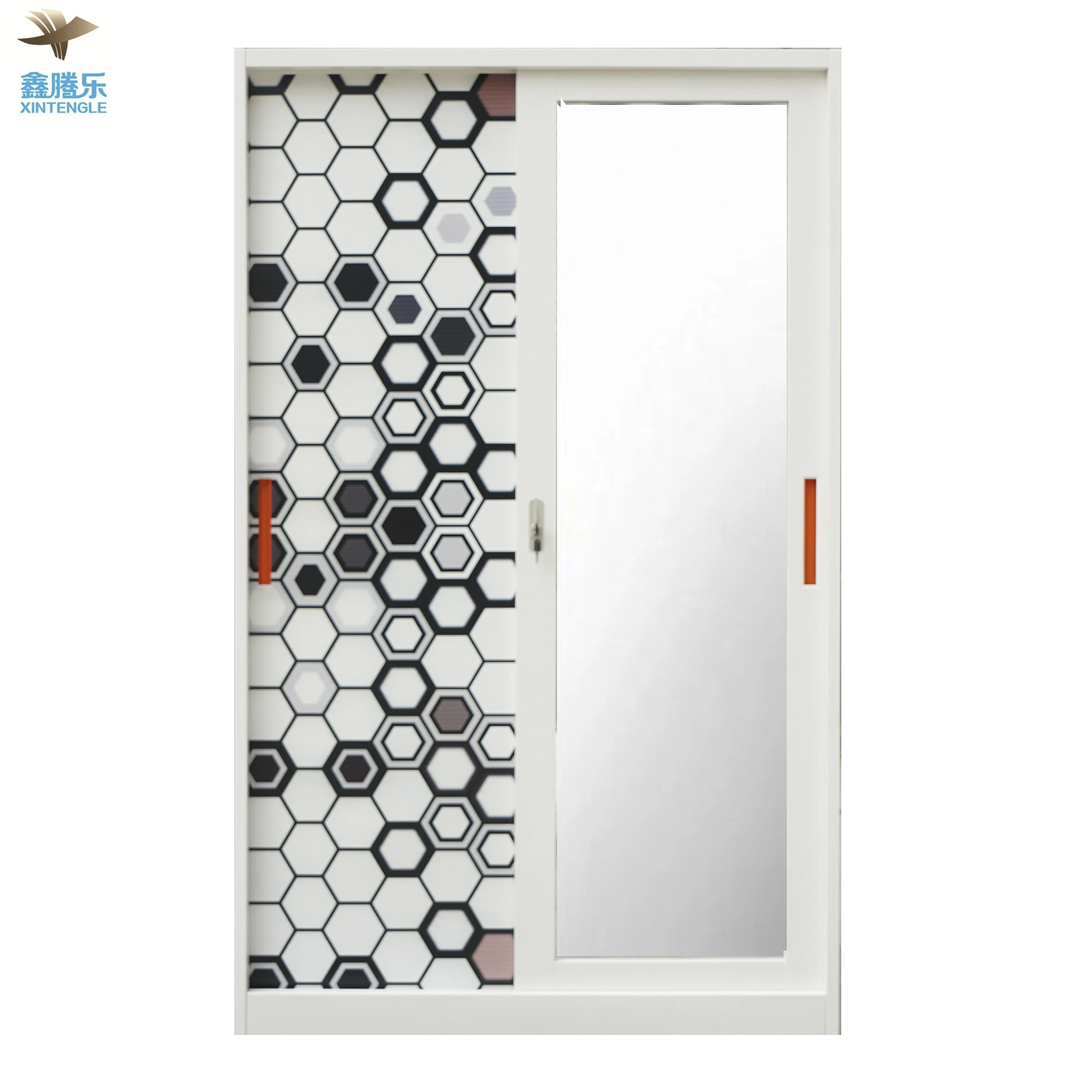 Tengle 2024 New Promotion Girl Bedroom Storage Painted Armoire Mirror Sliding Door Wardrobe Closet Bedroom Furniture