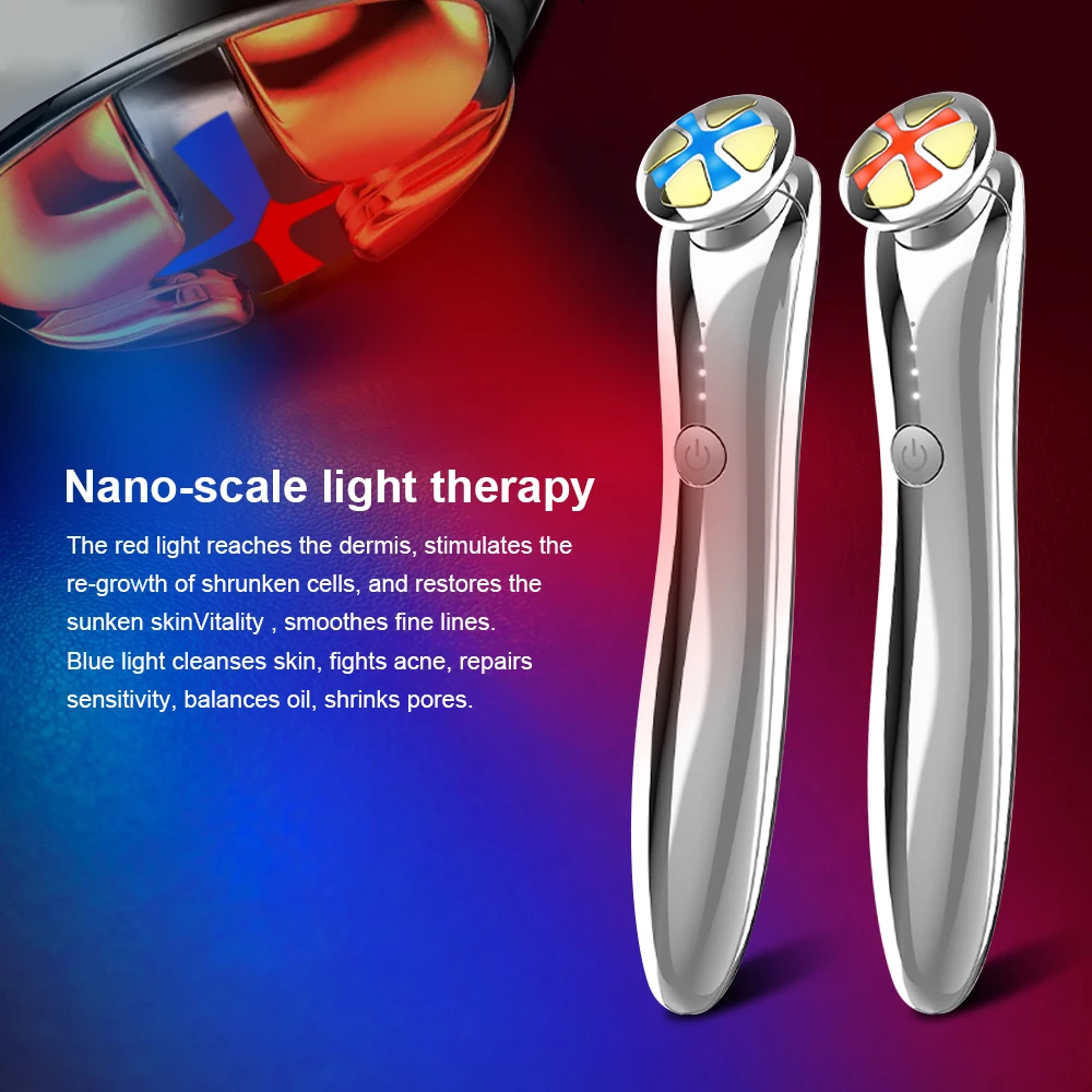 Portable RF EMS Warm Compression  Anti Ageing Eye Wand Anti Wrinkles Remove Pouches Dark Circle Red LED Heating Eye Massager