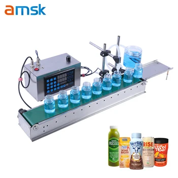 LSX-6000 Automatic Tabletop Digital Control Small Volume Plastic Botter Filler with Conveyor Assembly Line Filling Machine