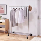 GMJ 50% Discount Metal Entryway Bedroom Standing Wardrobe Cabinet Clothes Hanging Pole Coat Rack