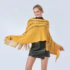 Jersey Scarf Elegant Winter Women Jersey Poncho Shawl Fringe Tassel Scarf Shawl