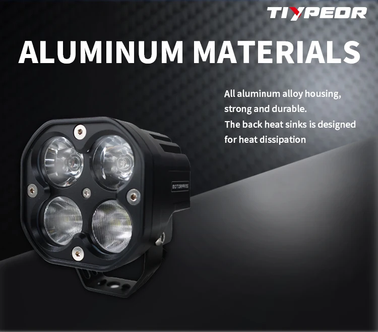 product tiypeor 40w ip68waterproof cnc aluminum brighter auxiliary fog motorcycle driving led spotlight headlight for off road atv utv-5