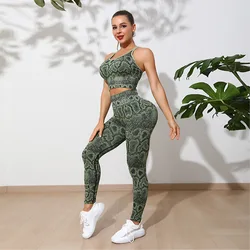 The new Amazon snake print yoga clothing exercise suit women double straps back cinching waist shaping yoga suit