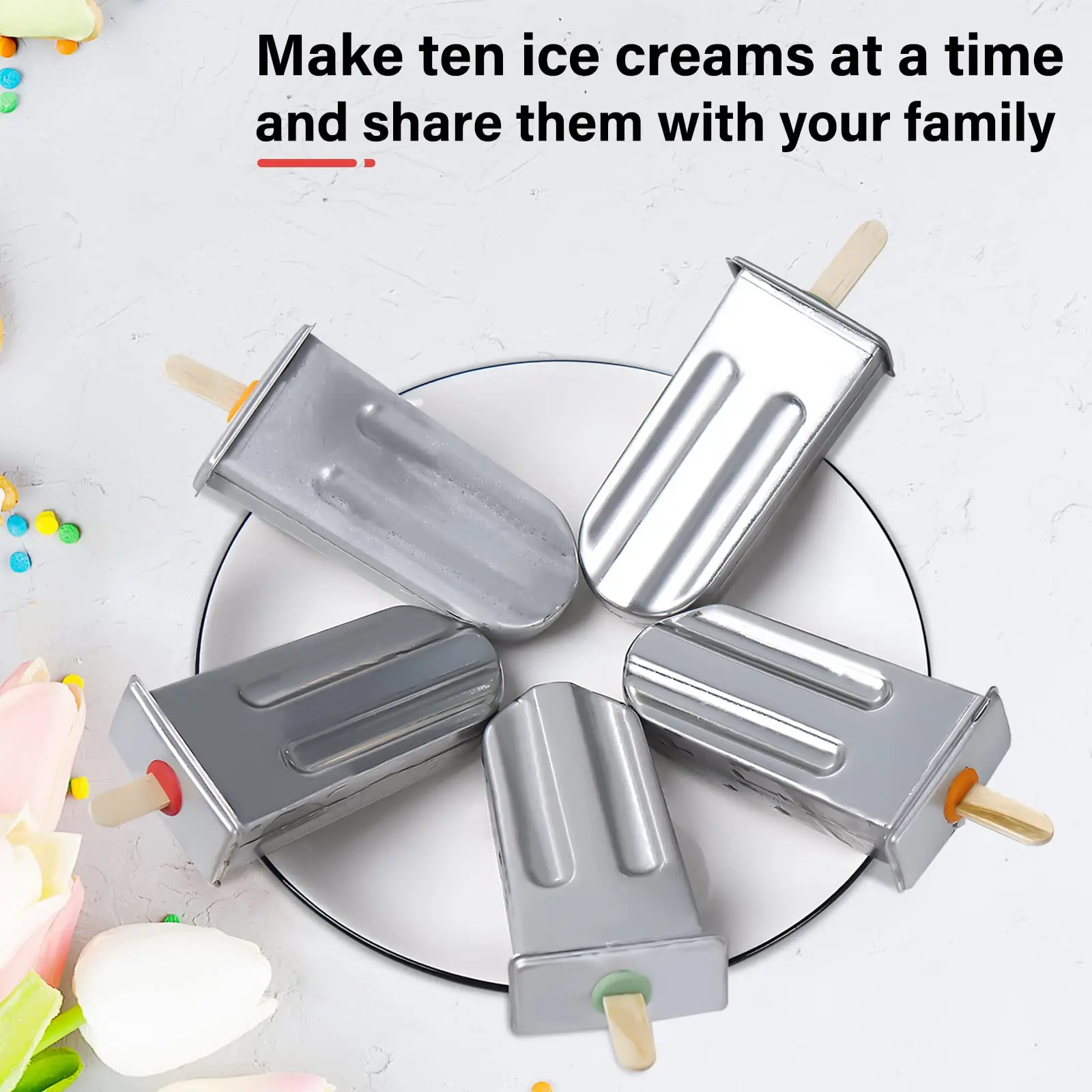 Metal Popsicle Moulds Set of 10 Stainless Steel Ice Lolly Molds with Holder stainless steel popsicle mold